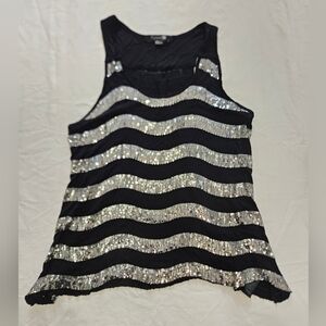 SALE! Women's Forever21 Black and Silver Striped Top (medium)